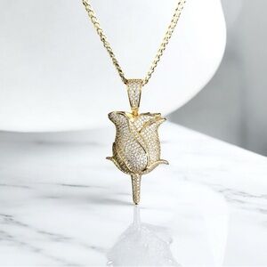 EXCLUSIVE ROSE FULL LAB DIAMONDS 18K GOLD CHAIN MADE IN ITALY *LIFETIME WARRANTY